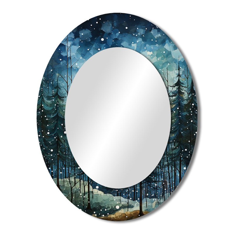 Winter Winter Snowy Evergreen I - Miroir mural ovale vert, 43 po x 33 po