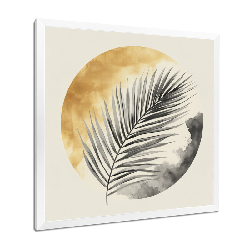 Palmier dans un cercle tranquille II - Tableau tropical noir encadré, H 30 po x l 30 po, White Picture Framed