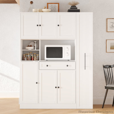 Traditional Freestanding Buffet with Hutch and Pull-Out Side Cabinet, Door Shelves, Drawer