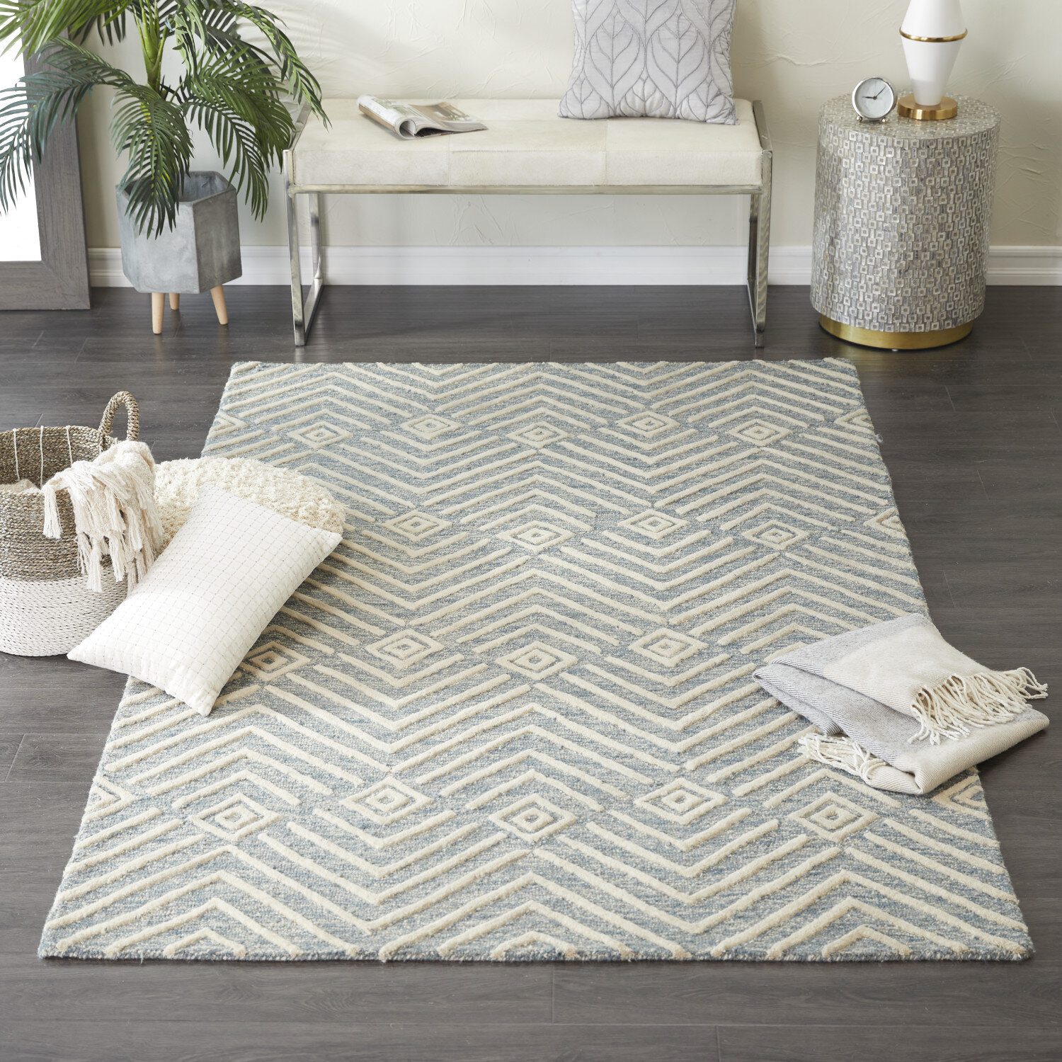 Geometric Hand-Hooked Wool Cole/Gray Area Rug Foundry Select Rug Size: Rectangle 6' x 9
