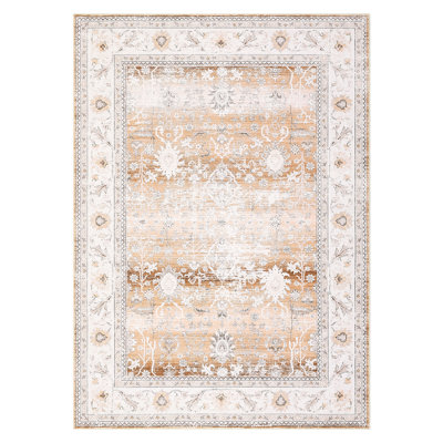Modern Floral Machine Washable Rug for Living Room Stain Resistant Ultra Soft Low Pile Floor Cover Foldable Lightweight Non Slip Carpet for Bedroom, Dining Room