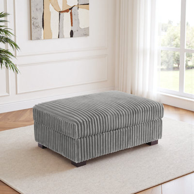 Upholstered Faux Rabbit Fur Flannel Rectangle Ottoman, Single Ottoman Modular Part For Sectional Sofa