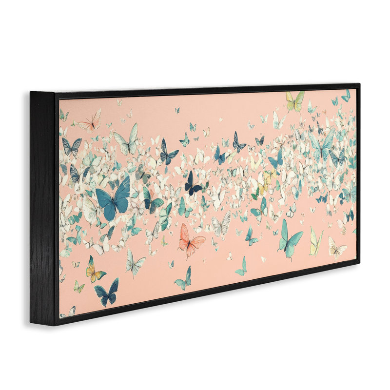 «Blush Butterfly Soiree», estampe numérique par Petal Prints Design, H 10 po x l 24 po, Giclée encadrée noir minuit