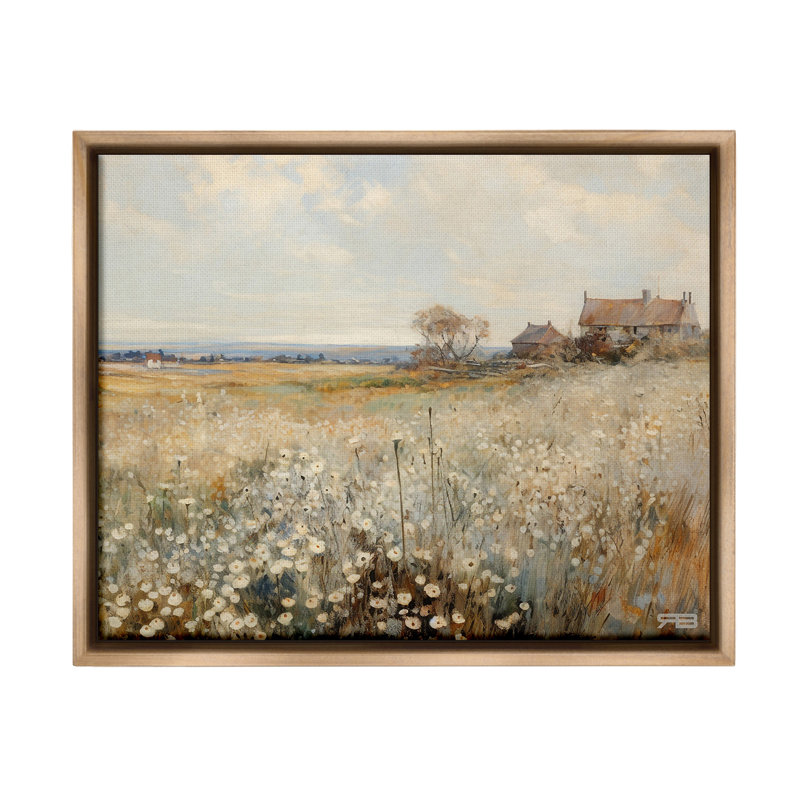 «Neutral Farmland Meadow» par RB sur, H 25 po x l 31 po, Cadre flottant orme Montalcino