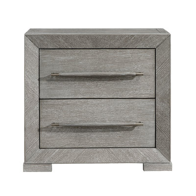 Contemporary Grey Bedside Cabinet With 2 - Bearing Glide Drawers And Elegant Coloured Handles, 28 Inches Deep Table Storage Wooden 26.5 Tall