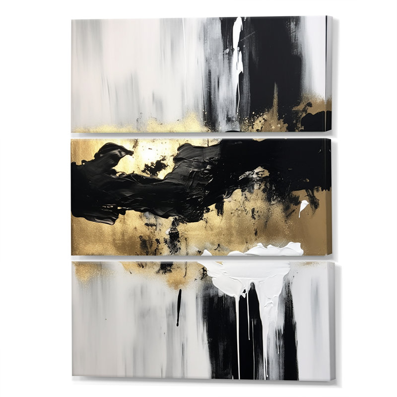 «Minimal Joy In Black And Gold», ensemble de peintures abstraites sur toile, H 28 po x l 36 po x P 1 po