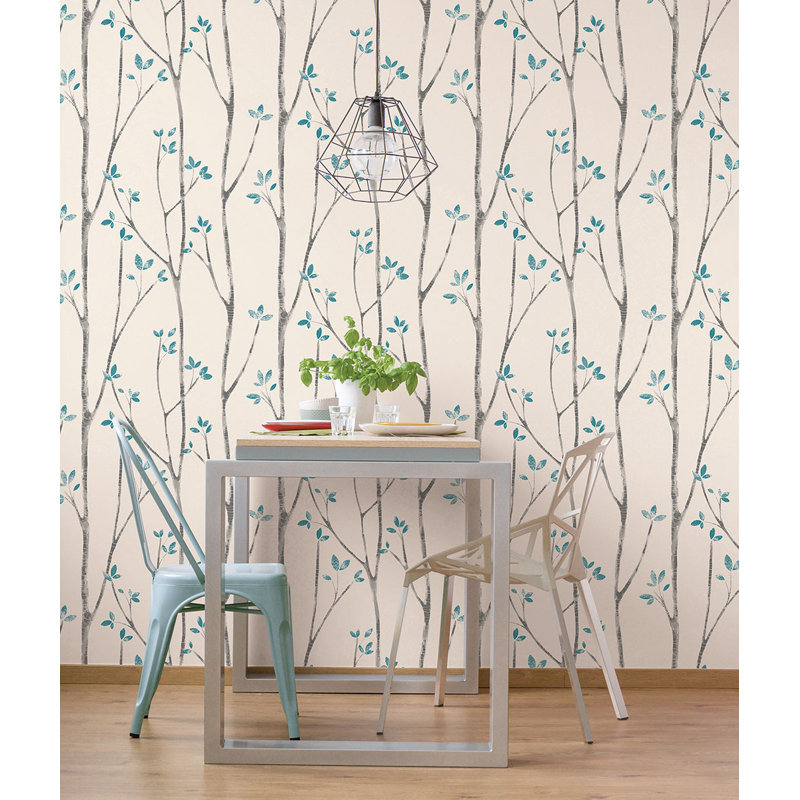 Signe Scandi Tree 33' L x 20.5" W Wallpaper Roll, Blue