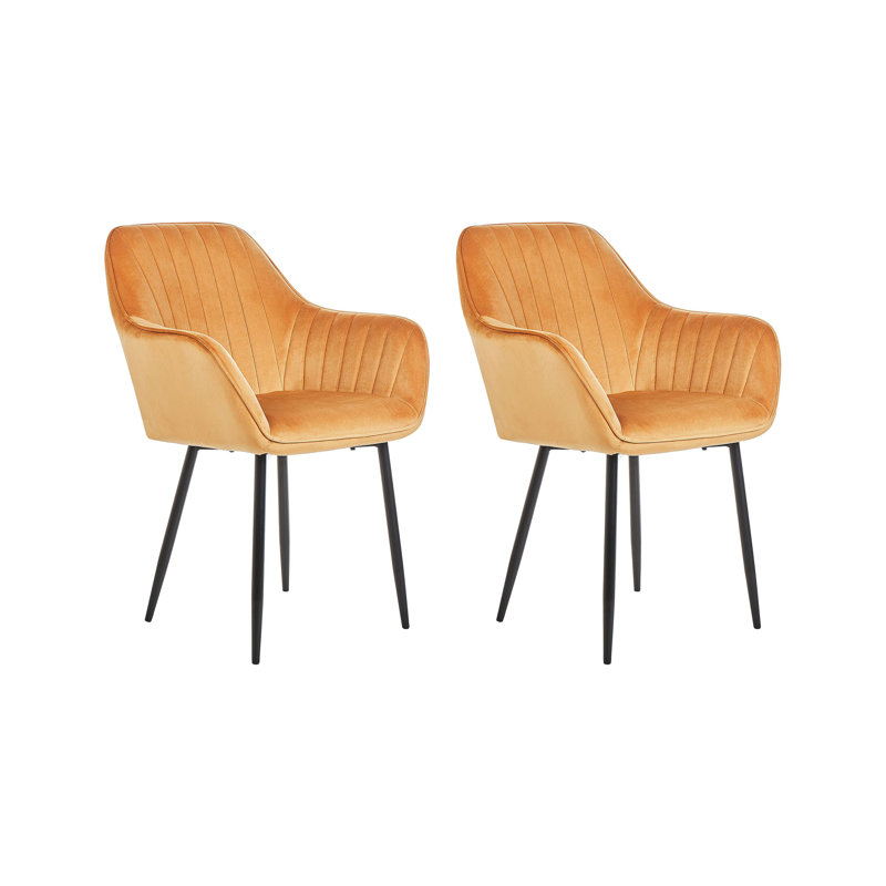 Achikam 49cm H Velvet Upholstered Metal Wing Back Side Chair, Orange