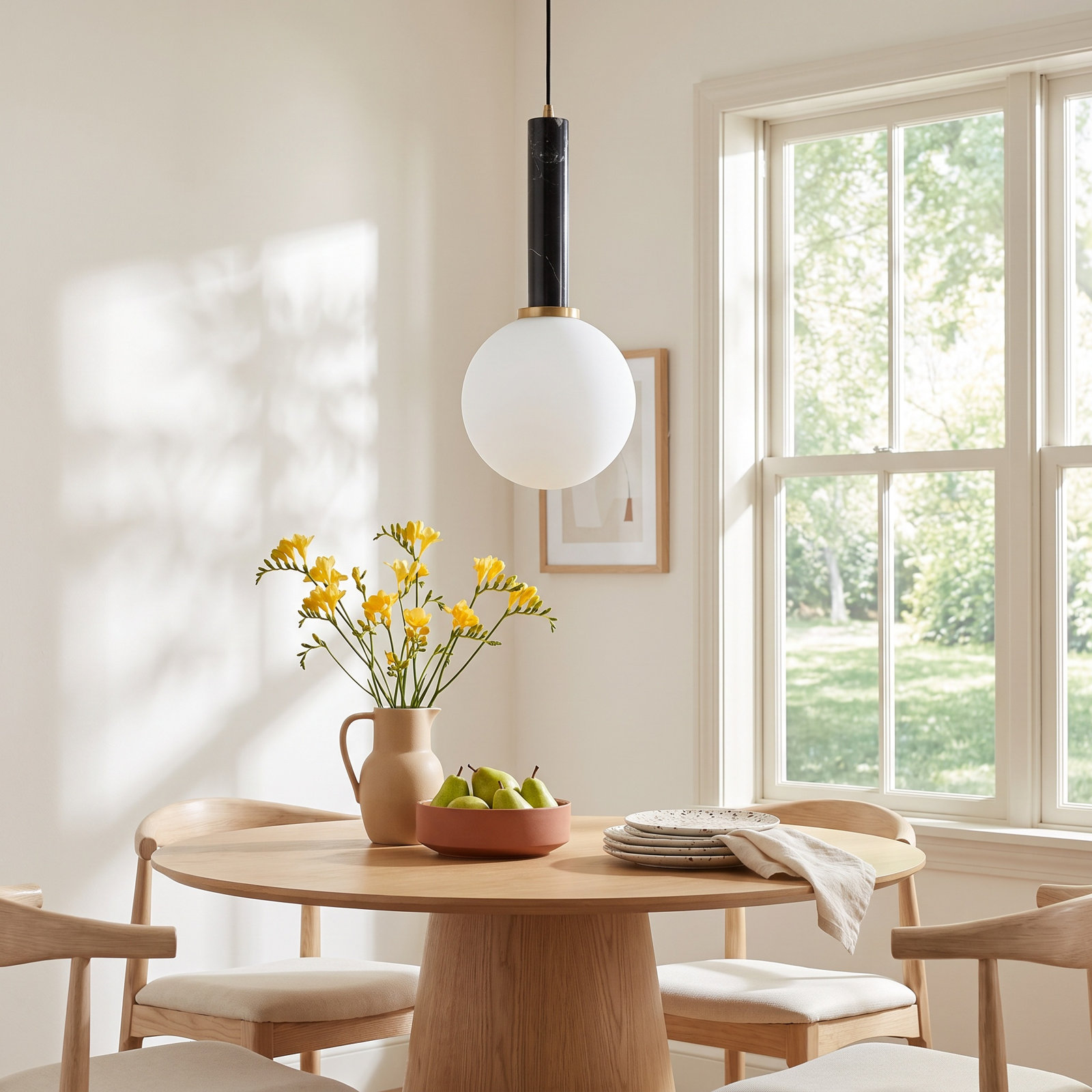 Romania Dimmable Single Light Pendant, Black/Brass
