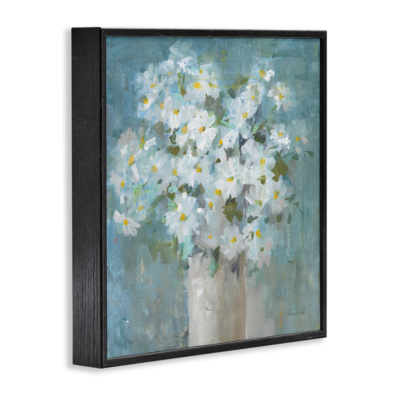 «White Daisy Blooms Abstract Flowers» par Danhui Nai - peinture sur bois, H 24 po x l 24 po x P 1,5 po