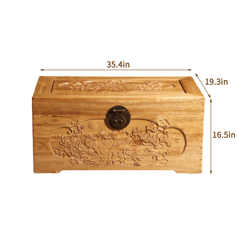 Hand-Carved Solid Wood Small Accent Trunk, Burlywood
