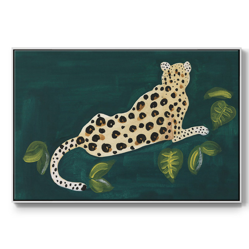 «Lethargic Leopard I», peinture sur toile encadrée, Cadre blanc, H 17 po x l 25 po x P 2 po