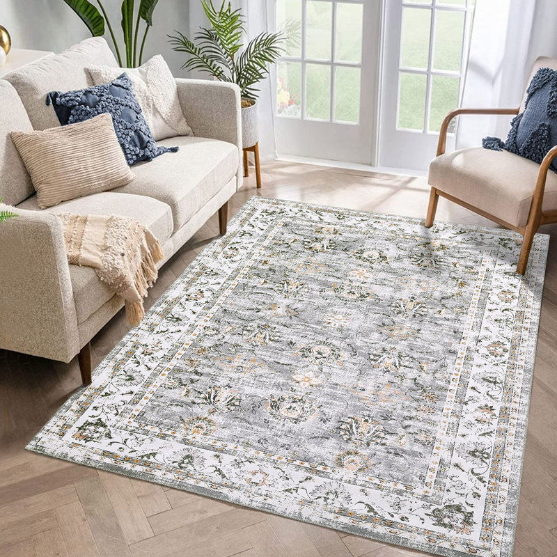 Machine Washable Rugs Oriental Floral Area Rug for Living Room Bedrooms Non Slip Rugs for Playroom Office Kitchen