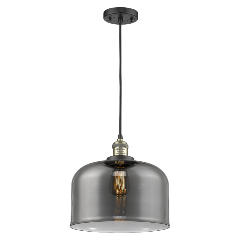 Barahona 1 - Light Single Pendant, 6 Watt Vinage LED Bulb, Black Antique Brass, Plated Smoke