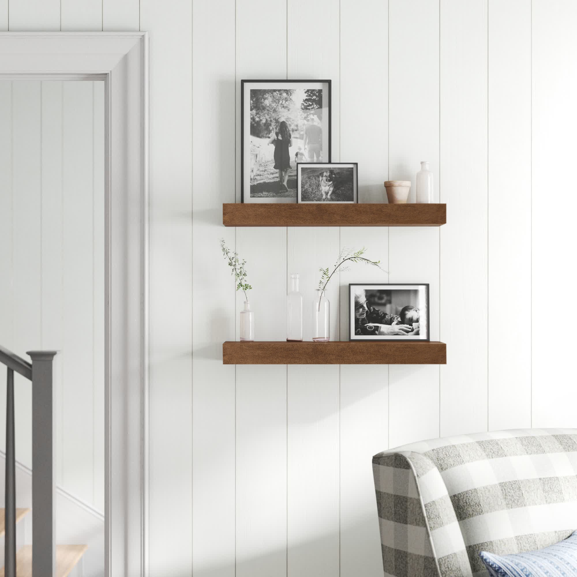 Jeremiah 2 Piece Picture Ledge Wall Shelf, 2.3" H x 18" W x 8" D, Rustic Brown
