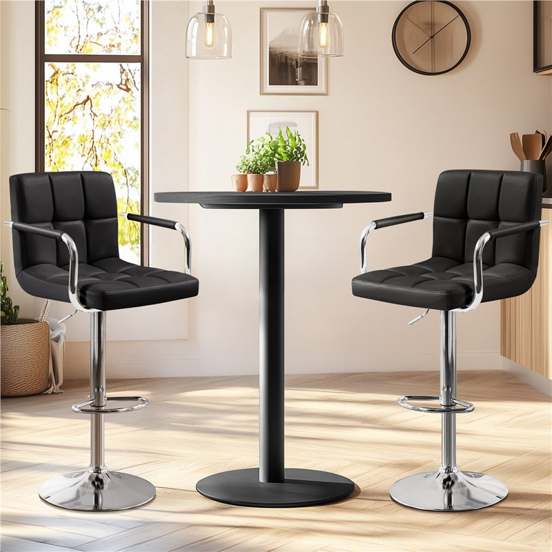 Pete Swivel Upholstered Adjustable Height Counter Stool with Metal Frame, Black
