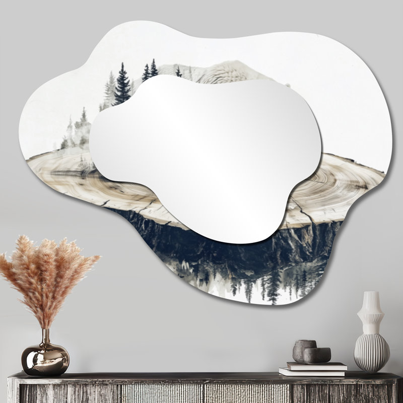 Ours polaire dans le paysage sauvage I - miroir décoratif asymétrique ours, miroir mural irrégulier moderne, imprimé sur métal