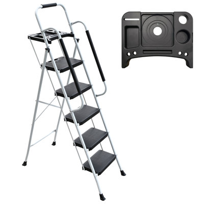 Escabeau pliant à 5 marches avec rampes et plateforme à outils, escabeaux pour adultes d'une capacité de 330 lb