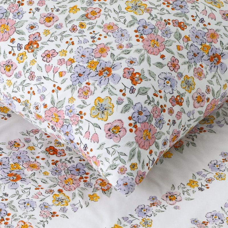 Full Pink Floral Microfiber Reversible Comforter Set
