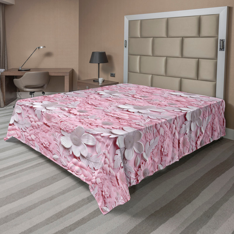 Ambesonne Flowers Flat Sheet Nostalgia Farmhouse, Pale Pink Coconut