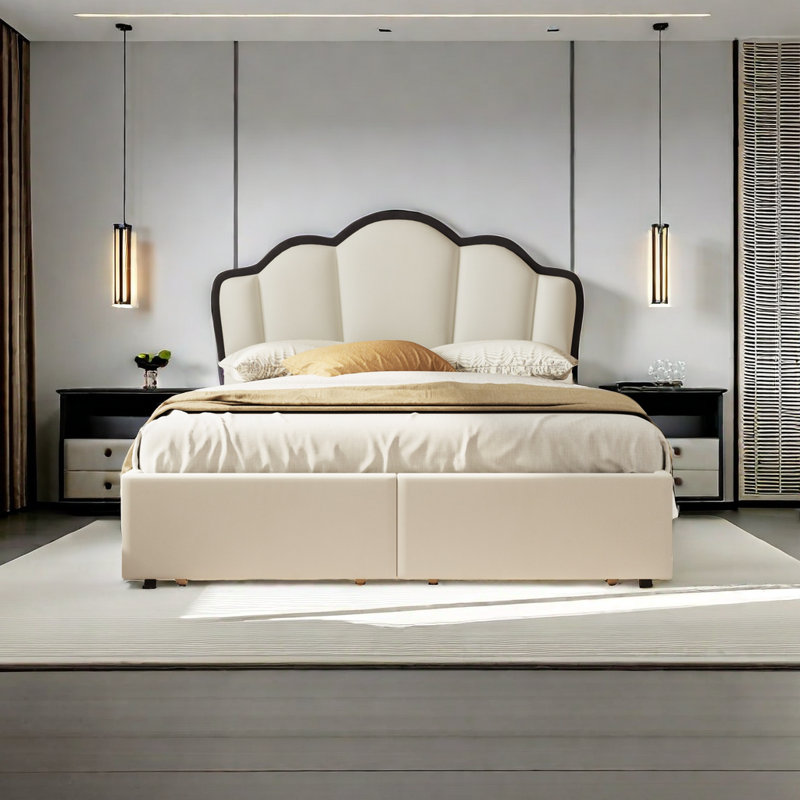 Lit plateforme avec rangement Jayani, Beige