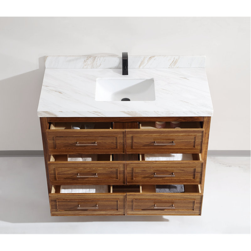 48" EBONY SINK VANITY DARK FINISH WITH WK-48 TOP 2" THICK WHITE NATURAL TOP, Walnut, White