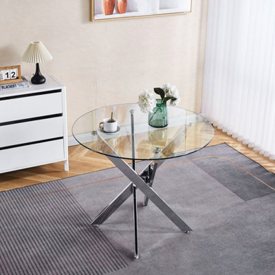 Table de salle à manger élégante en verre trempé avec pieds en métal, économisant de l'espace dans votre espace de vie