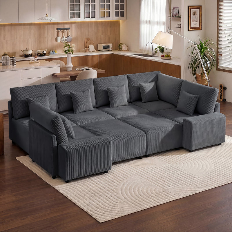8-Piece Modular Corduroy Sectional Sofa with Ottoman, Reconfigurable Couch Sectional for Living Room, Bedroom, Office