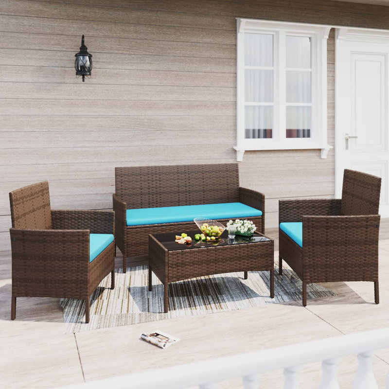 Donn 4 - Person Patio Conversation Set with Cushions, Blue