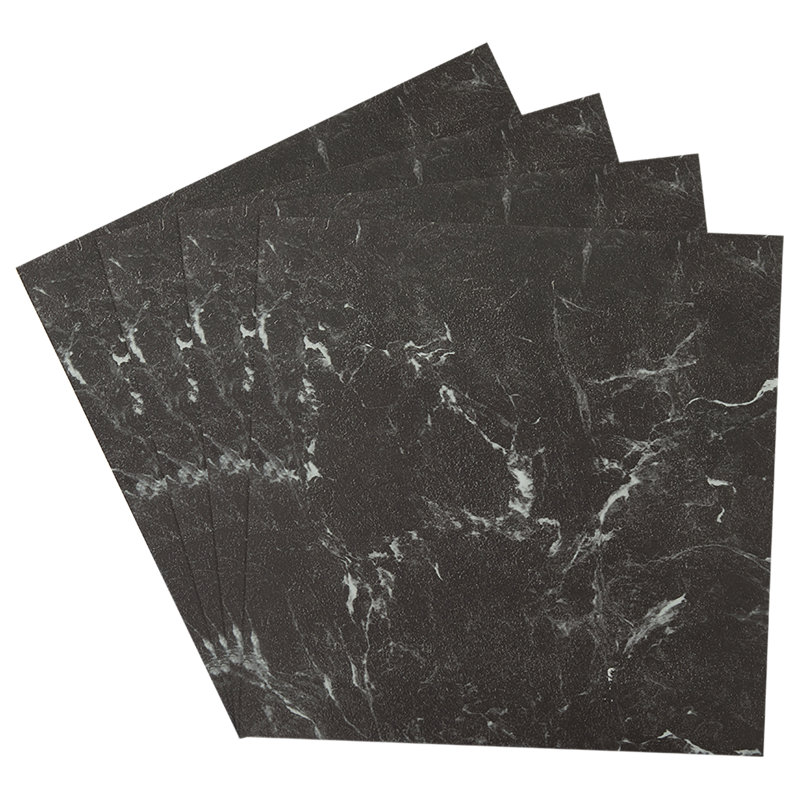 10Pcs Self-adhesive PVC Flooring Tiles Set, Marble Look, Black