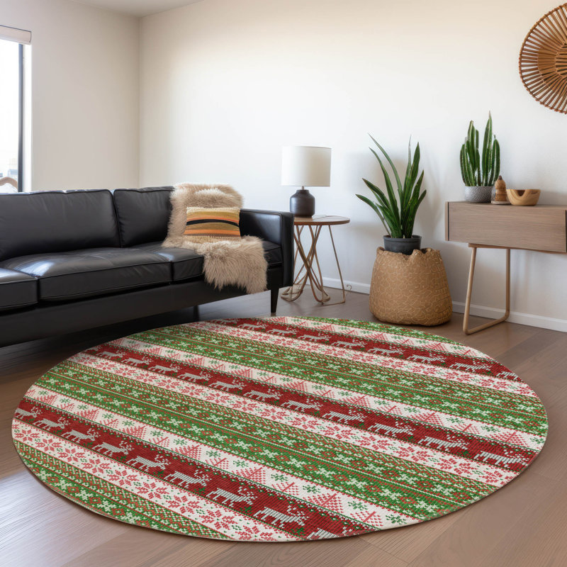 Tapis de Noël renne de Noël intérieur / extérieur lavable à la machine, Rond 8 pi