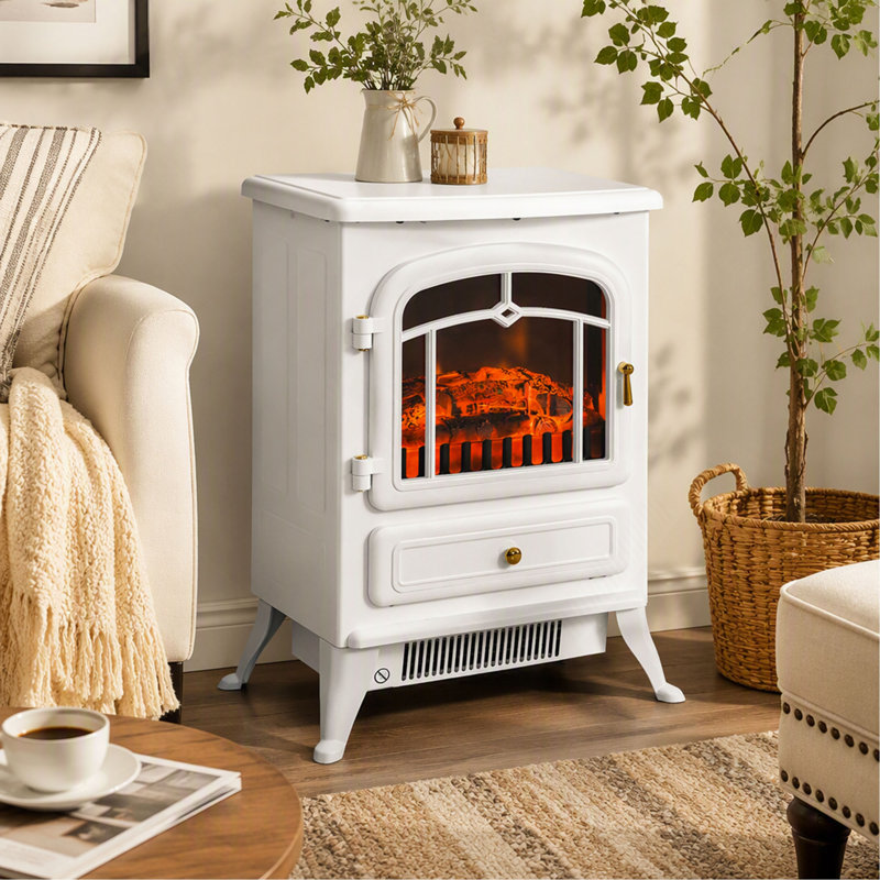 Foyer électrique de 56 cm (22 pouces), poêle sur pied avec flammes et bûches DEL réalistes, protection contre la surchauffe, 750 W/1500 W, blanche