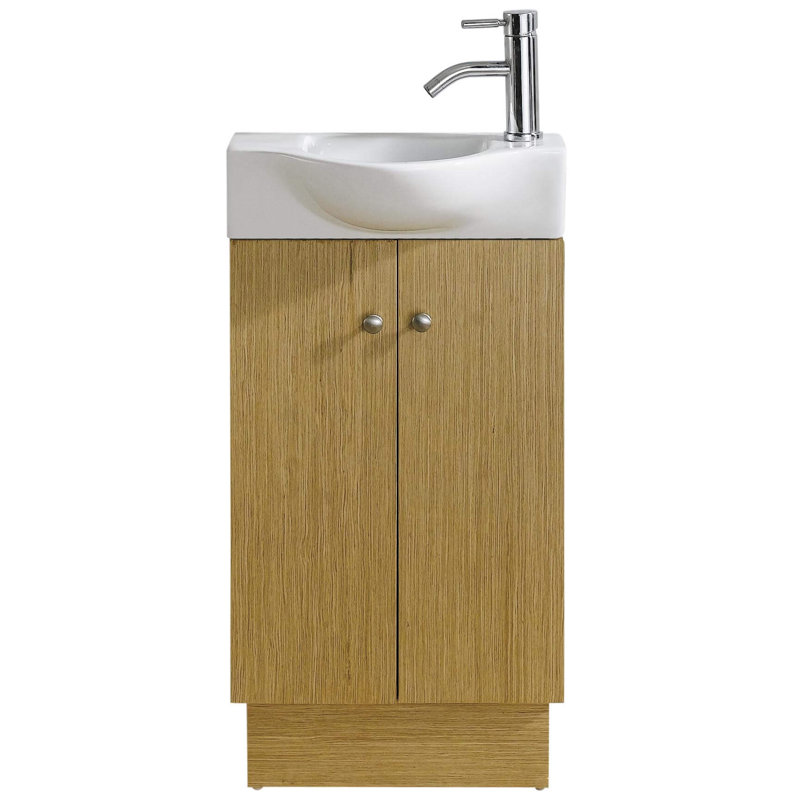 Jorrie 17.75'' Single Bathroom Vanity with Solid + Manufactured Wood Top, Oak