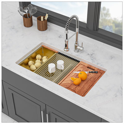 White Granite Composite Double Bowl 50/50 Workstation Undermount Kitchen Sink with Noise-Reducing and Hygienic Design