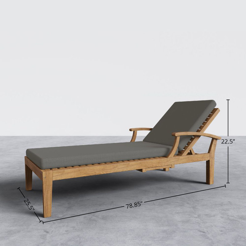 Outdoor Teak Chaise Lounge, Charcoal Grey Sunbrella®