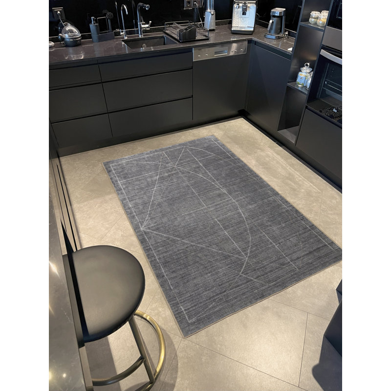 Tapis décoratif à motif géométrique à rayures et motif abstrait gris, Rectangle 4 pi 11,06 po x 7 pi 6,55 po