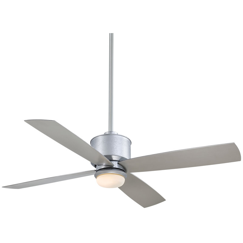 52" Strata 4 - Blade Outdoor LED Standard Ceiling Fan with Remote Control and Light Kit Included, Galvanized