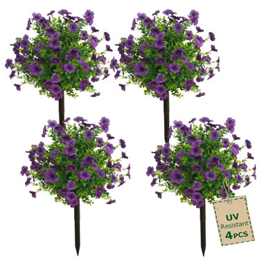 4 pièces de fleurs artificielles avec pointes de sol, arbustes de fausse verdure de 23 po de hauteur pour la décoration de Noël et de l'Action de grâce en plein air, décoration de fête de mariage de jardin de patio