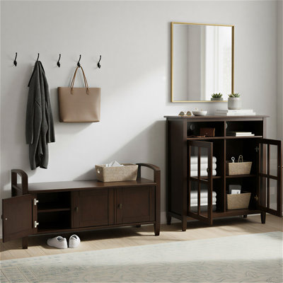 Banc de rangement en bois massif Warm Shaker de 44 po de largeur et armoire de rangement moyenne de 39 po de largeur brun tabac