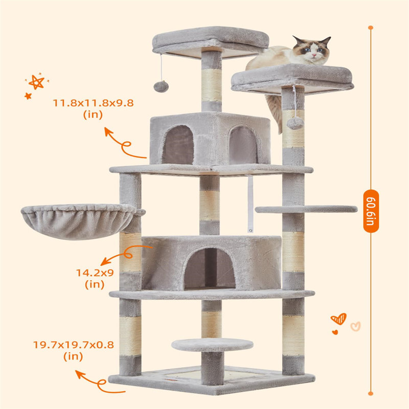 Arbre à chat H 60,59 po Fachan, Gris clair
