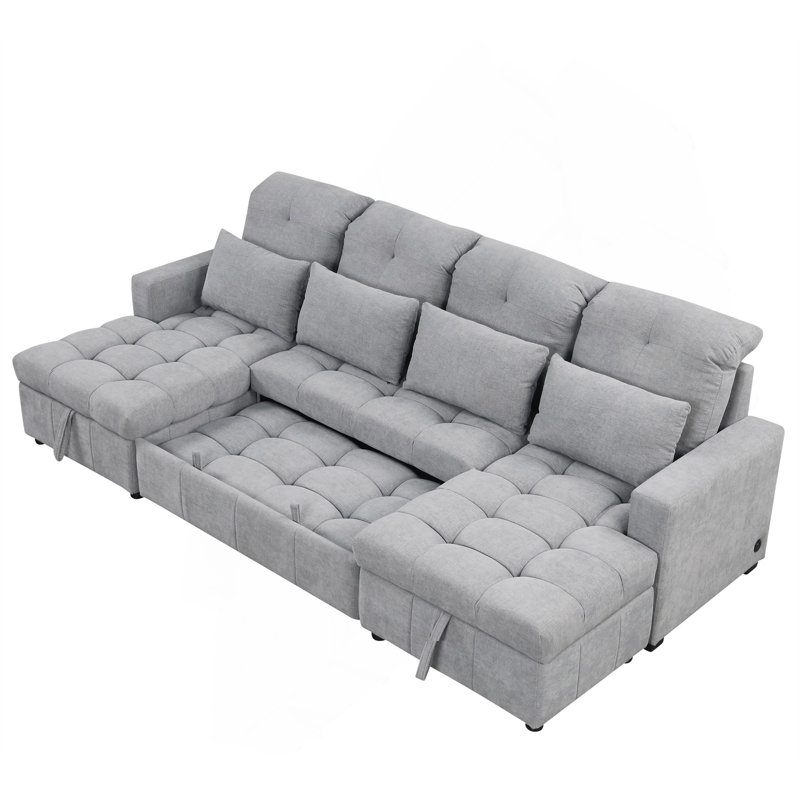 110.2" Oversized U-Shaped Sofa Versatile Sectional Sofa Pull-Out Sofa Bed With Double Storage Chaise Lounges And Two USB Ports For Living Room