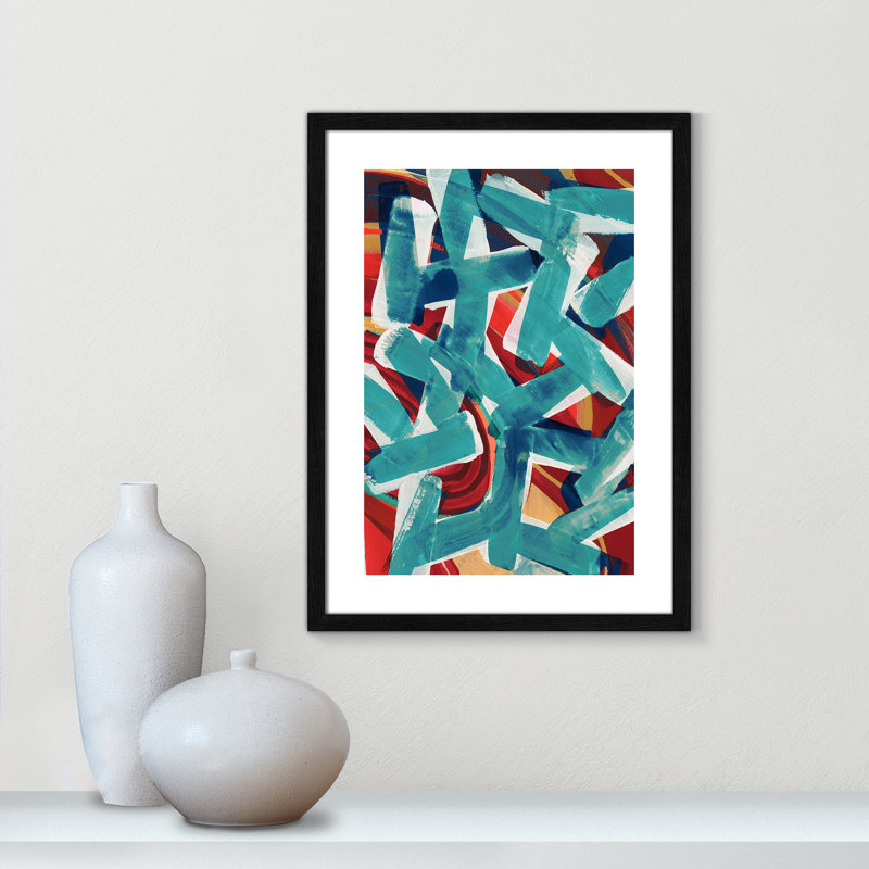 «P pièces of Blue» par Cartissi - impression encadrée, Grain de bois noir, H 23 po x l 17 po x P 0,75 po