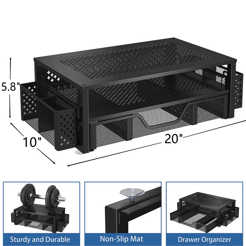 2 Tier Metal Monitor Stand Monitor Riser And Computer Desk Organizer With Drawer And Pen Holder For Laptop