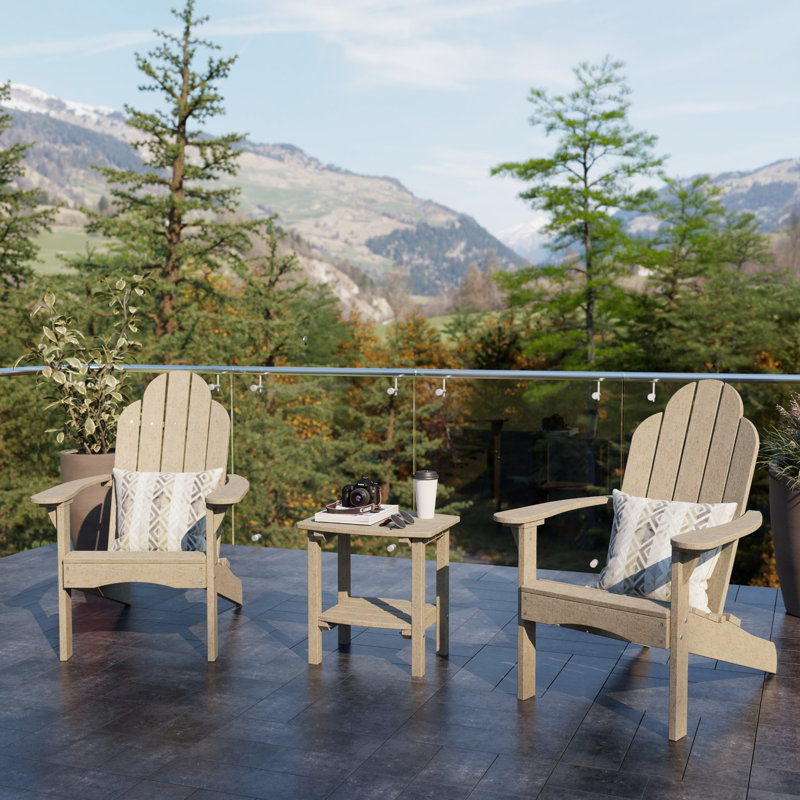 Classic 3-Piece Adirondack Set with Side Table, Weathered Wood