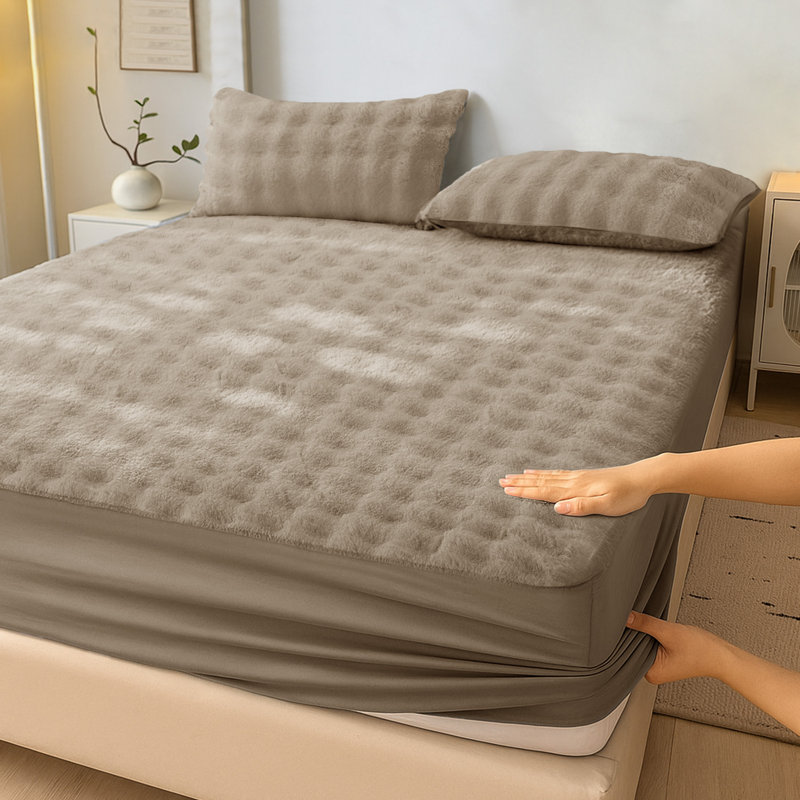 Luxury Thermal Supersoft Faux fur Fitted Sheet - Alpine, Beige, Single