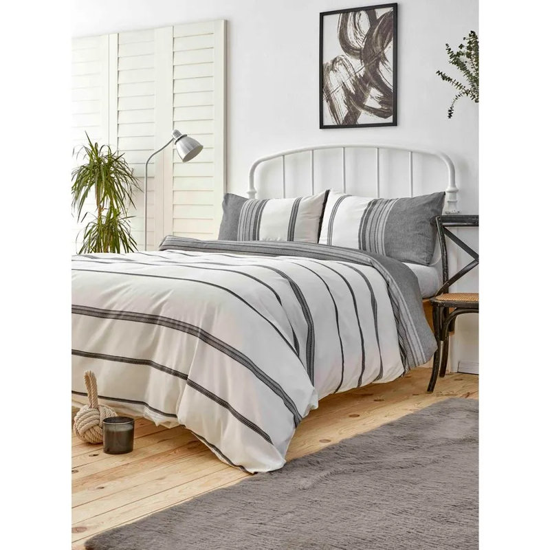 Karaca Home Dobby Woven Duvet Cover Set, Double Duvet Cover + 2 Pillow Case, Black/White