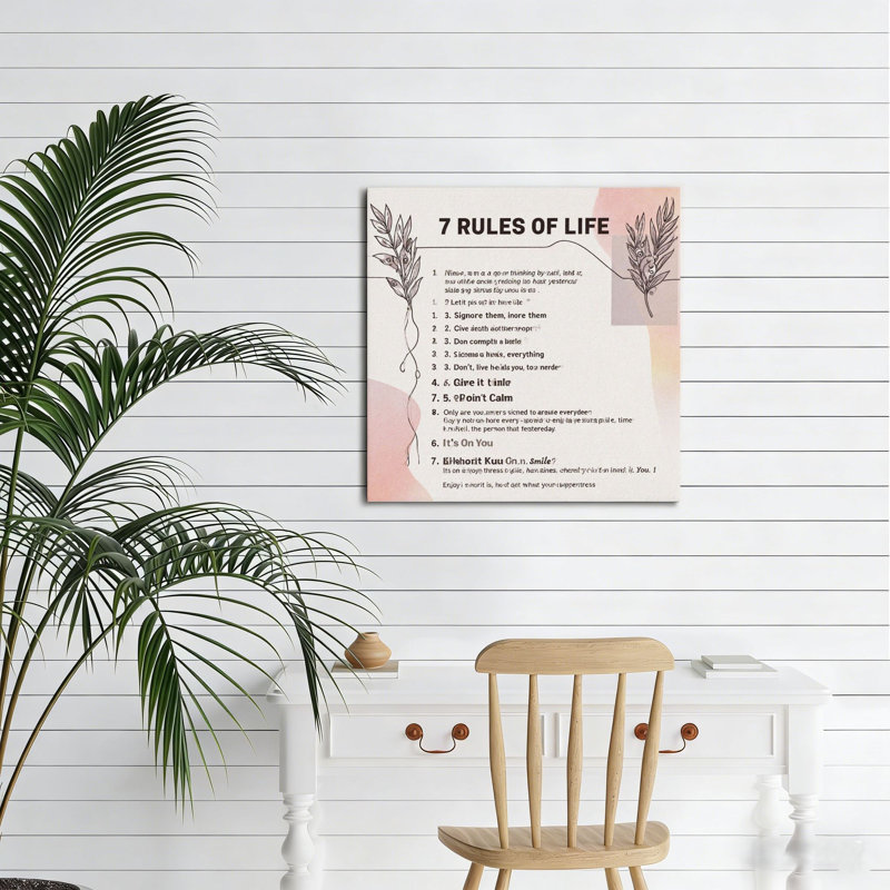 Art mural encadré en bois, "Life Rules", 16 x 16 pouces