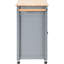 Chariot pour îlot de cuisine avec plateau en bois massif stable, armoire à 4 portes, 2 tiroirs, porte-épices et porte-serviettes, roues verrouillables, plateau gris-bleu et tablettes-236776489