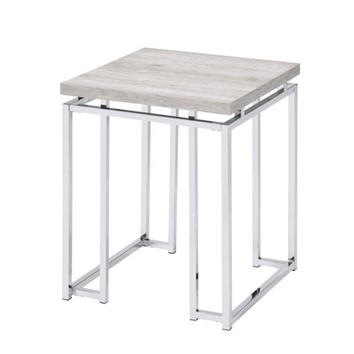 Table de bout lisse en métal avec finition chêne naturel