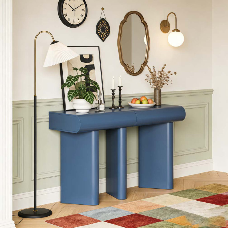 Pieds géométriques modernes à tiroirs incurvés pour table d'entrée moderne, Navy Blue